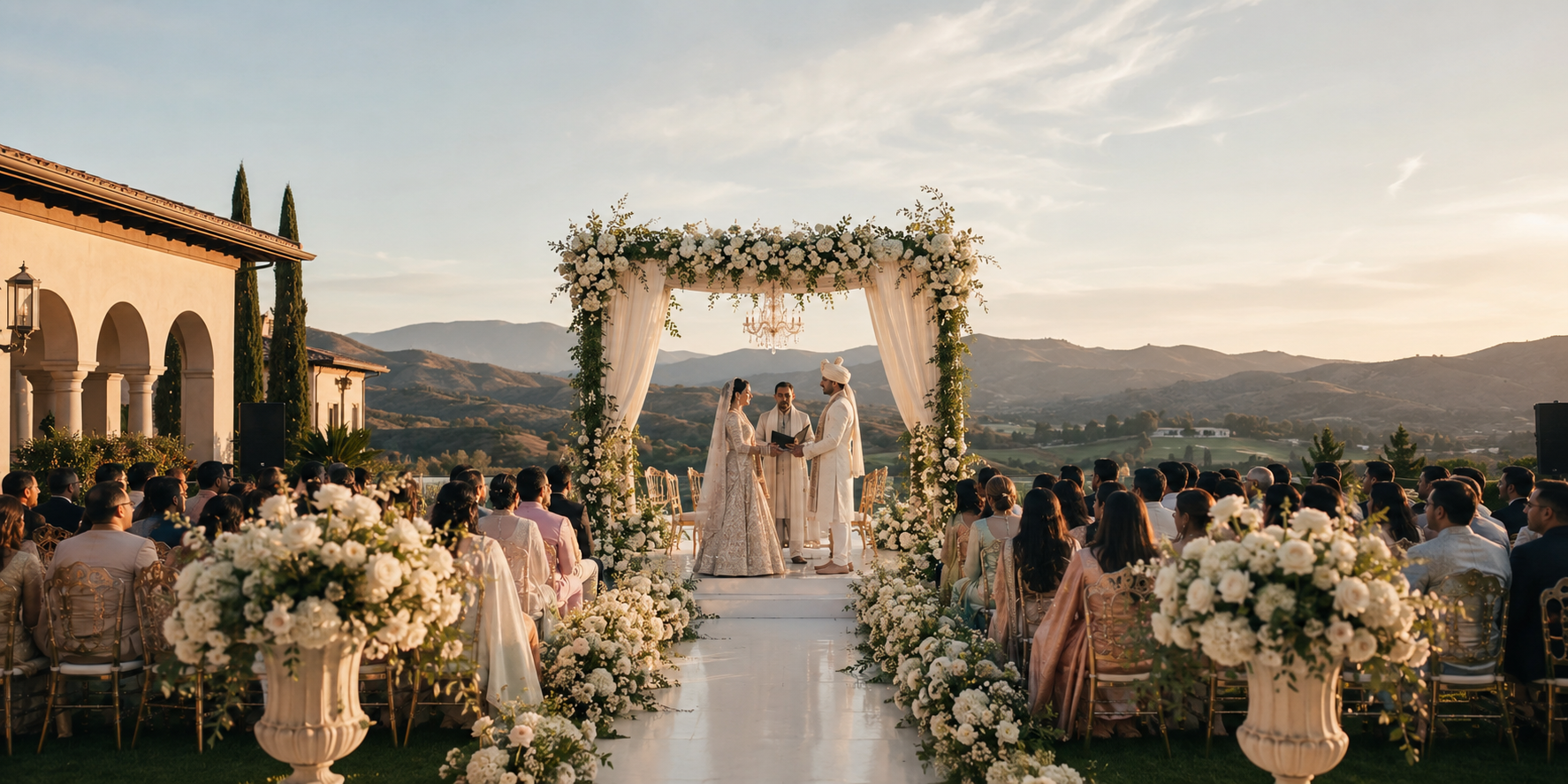 Elegant celebration tablescape with warm lighting and refined floral details